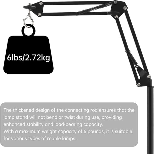 RTNLIT (15.7inch 65.9inch) 360 Reptile Lamp Stand Reptile Heat Light Stand to with Adjustable Swing Arm, Metal Bracket