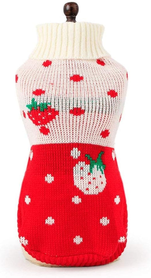 CHBORCHICEN Pet Dog Sweaters Classic Knitwear Turtleneck Winter Warm Puppy Clothing Cute Strawberry and Heart Sweater