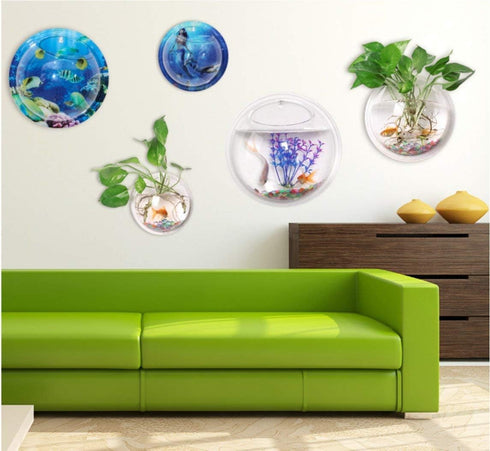Creative Acrylic Hanging Wall Mounted Fish Tank, Mini Aquarium Planter for Home Decor