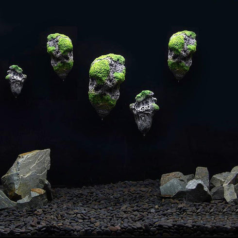Pssopp Aquarium Fish Floating Moss Rocks, Landscape Moss Flying Suspended Stone Decoration