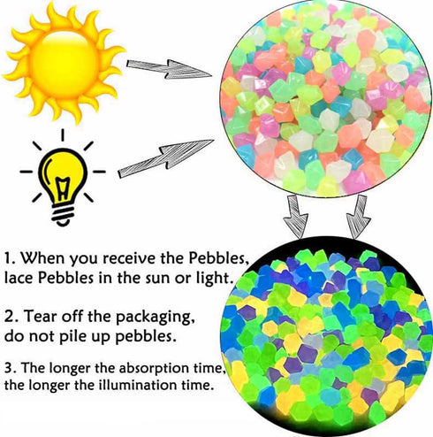 Glow in The Dark Stones 100pcs Luminous Rocks for Fish Tank, Vase Fillers, and Decorations Powered by Light