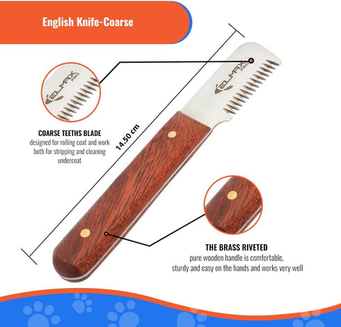 Professional Stripping Knife for Dogs - Pack of 6, Stainless Steel Blades with Wooden Handle Grip