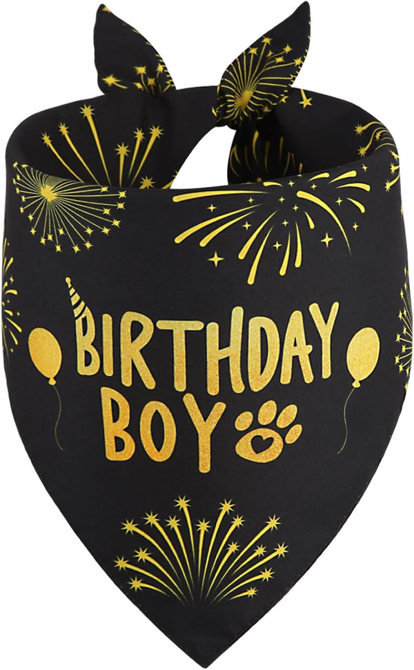 QUQULE Dog Birthday Bandana Boy Black Small 1PCS, Durable Triangle Reversible Scarf Bibs