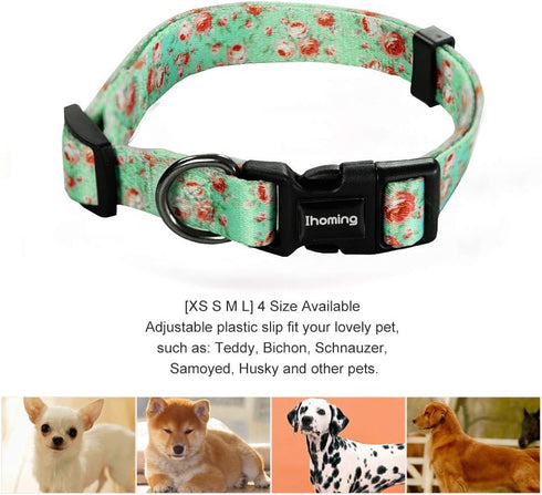 Ihoming Dog Collar and Leash Set, Floral GreenLake Design for Large Dogs Cats, Daily Outdoor Walking Training, L-Up to