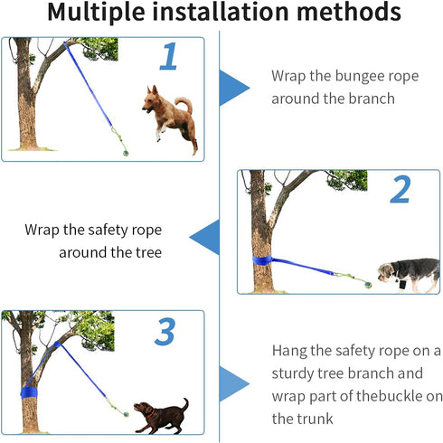 Outdoor Hanging Bungee Dog Toy - Interactive Tug Toy with 2 Chew Rope Toys for Small to Large Dogs, Best for Tug of War