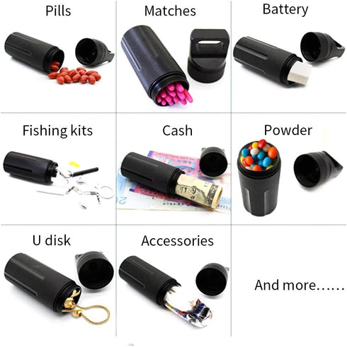 SENHAI Air-Tight EDC Accessory Case | Waterproof Pill Capsule Fob Bottle, 2 Pack Aluminum Outdoor Dry Containers