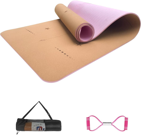 Numat Cork Yoga Mat, 6mm Thick 72 x 24 in, Sweatproof NonSlip Eco-friendly with Alignment Lines