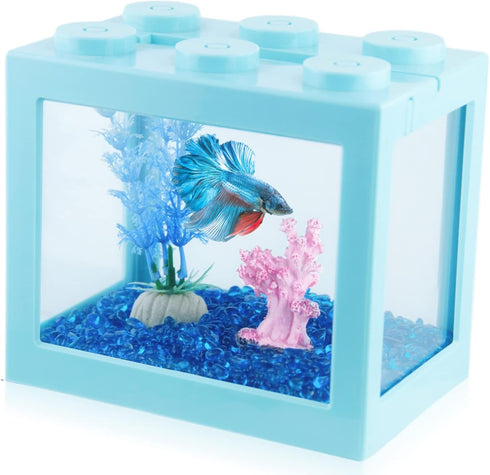 Stackable Mini Fish Tank Aquarium Kit, Small Betta Fish Tank, 3/5 Gallon Rectangular Bowl with Gravel Decoration