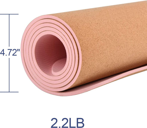 Numat Cork Yoga Mat 6mm Thick 72 x 24 in, Eco-friendly Non-Slip, Lightweight TPE Foam with Alignment Lines, Black