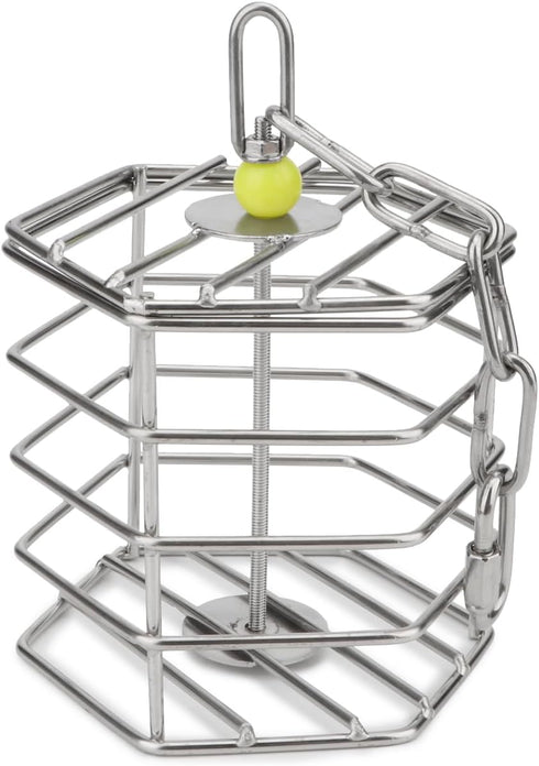 Hypeety Parrot Foraging Feeder, Stainless Steel, 4.09 x 4.09 x 3.85 in, Bird-safe, Dishwasher Safe, Filled with Nuts,
