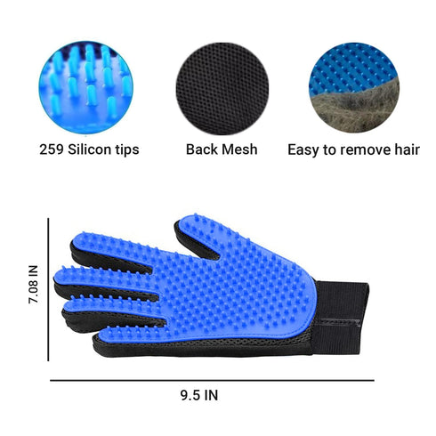 Pet Cleaning Brush Glove Pet grooming Massage gloves Perfect hair remover election commendable Brush Glove, a pair left and right hand, Blue