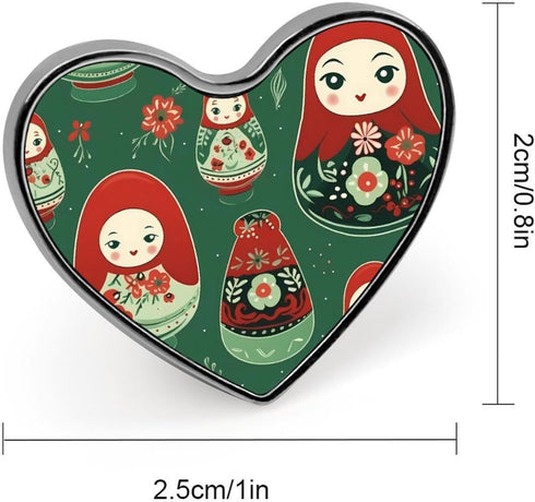 XKAWPC Russian Matryoshka Nesting Dolls. Brooch Pins Heart Shaped Badge Collar Pin for Bags Hats Jackets Decor