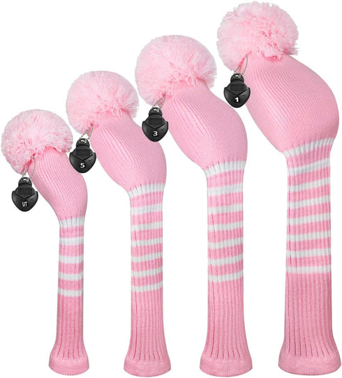 Scott Edward Knitted Golf Head Covers - 4PCS Handmade Fit Well for Driver and Fairway Woods with Long Neck Pom Pom