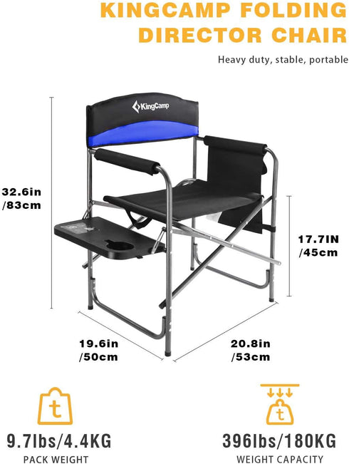 Backpacking KingCamp Portable Camping Chair, Folding Directors Chair Compact Outdoor Chair with Side Table Cup Holder