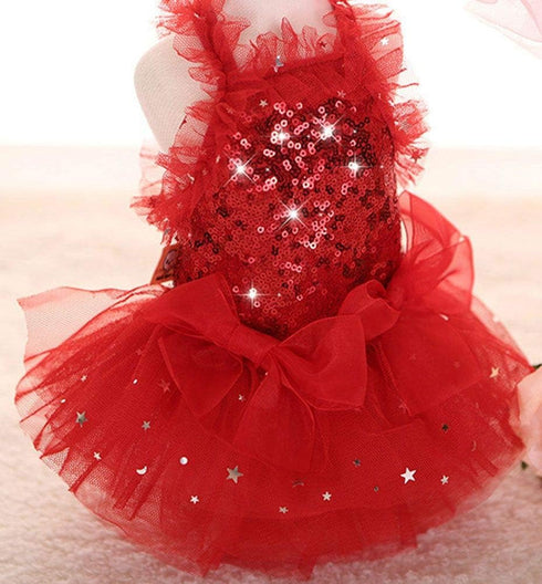 Fashion Sweet Puppy Dog Blingbling Princess Skirt, Pet Dog Lace Cake Camisole Tutu Dress, Red Small