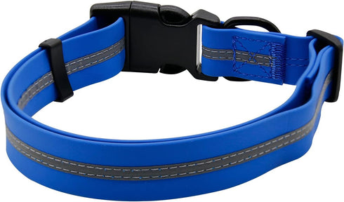 NIMBLE Dog Collar, Waterproof Adjustable PVC & Polyester with Reflective Cloth Stripe - Sizes S/M/L, Blue