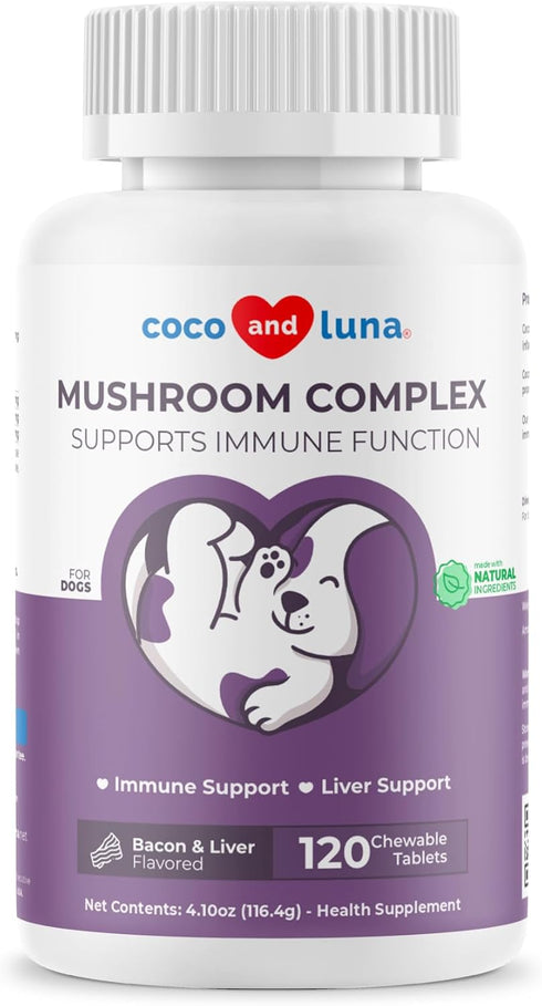 Mushroom Complex for Dogs - 120 Chewable Tablets - Turkey Tail Mushroom for Immune, Joint, Digestive Support