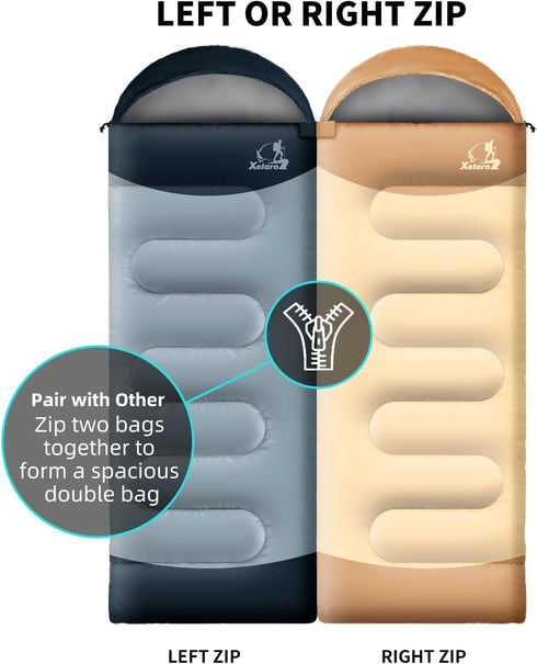 Waterproof Camping Sleeping Bags for Adults and Kids, 3 Season Lightweight for Hiking and Outdoor Travel