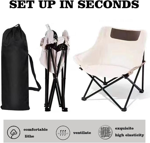 330 lbs Folding Chairs Heavy Duty Support Moon Chair with Carry Bag, Outdoor Quad Lumbar Back Padded with Side Pockets