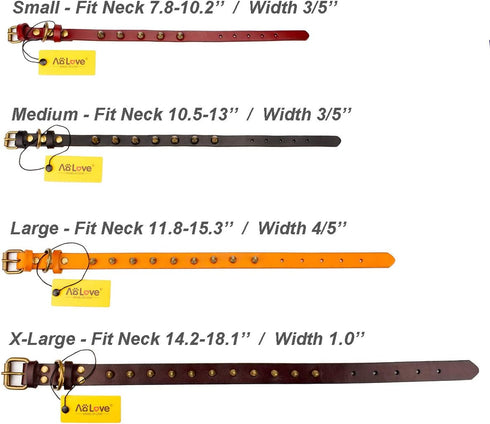 Basic Classic Adjustable Genuine Cow Leather Pet Collars for Dogs and Cats (Large, Neck 11.8"-15.3", A-Yellow Brown)