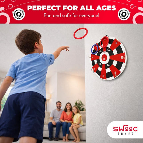 20+ Swooc Games Hook Darts Ring Toss Game Wood Board & Soft Rings Games Included for Kids & Adults Wall Mounted Ring