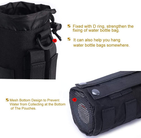 Upgraded Tactical Water Bottle Pouch Bag, Molle Drawstring Holder, Travel Mesh Hydration Carrier