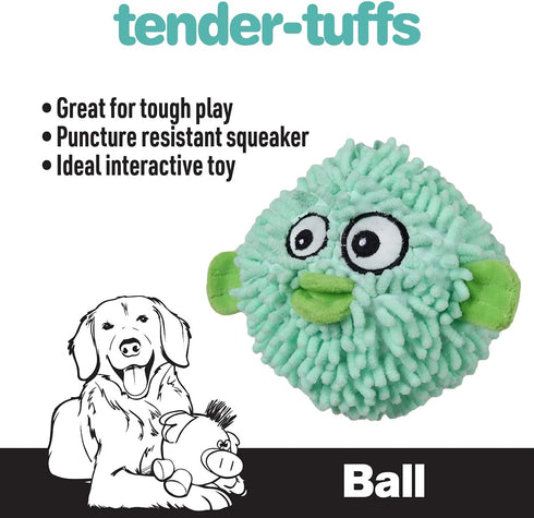 SmartPetLove Snuggle Puppy Tender-Tuffs Ball, Round Pufferfish Tough Dog Toy with Squeaker