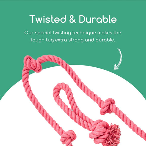 Tough Tug Rope Dog Toy - TUG of WAR Dog Toy (Pink 5 ft Long Strong Durable Rope Pull Toy with Handle)