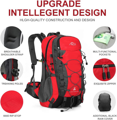 INOXTO 35L/40L Lightweight Hiking Daypack with Waterproof Rain Cover for Outdoor Travel Camping Men Women