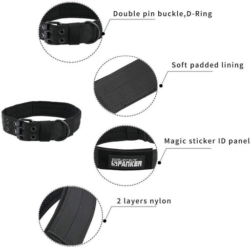 EXCELLENT ELITE SPANKER Adjustable Military Dog Collar, 1.5" Width, Metal D Ring & Buckle for Medium Large Dogs