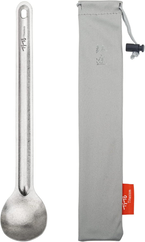 TiTo Bright Titanium Long Handle Spork and Spoon, Eco-Friendly Ultralight Portable Flatware for Camping