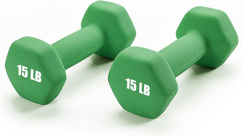Portzon Weights Dumbbells - 10 Color Options, Set of 2 Neoprene Dumbbells, 1-15 LB, Anti-Slip, Hex Shape