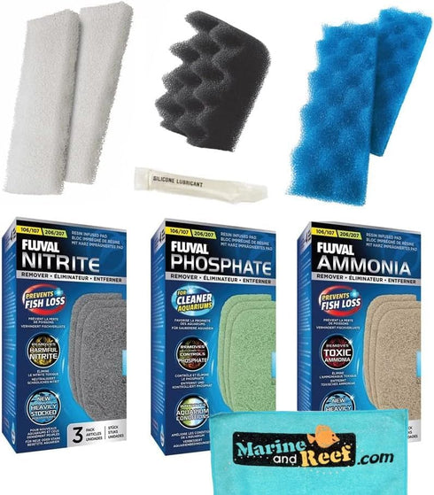 Inland Seas Fluval Bundle of 6 Replacement Medias for 106/107 Aquarium Filters, Includes Towel & Grease