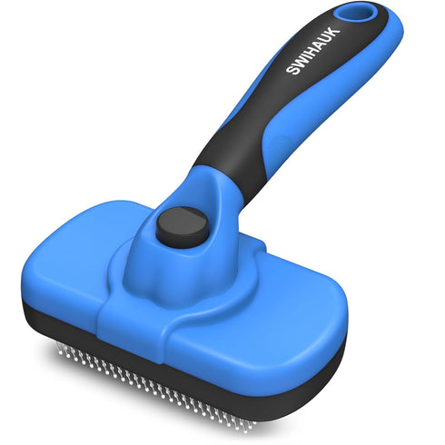 Swihauk Self Cleaning Slicker Brush - Skin Friendly Deshedding Tool for Dogs & Cats, Blue, Suitable for Shedding Pets