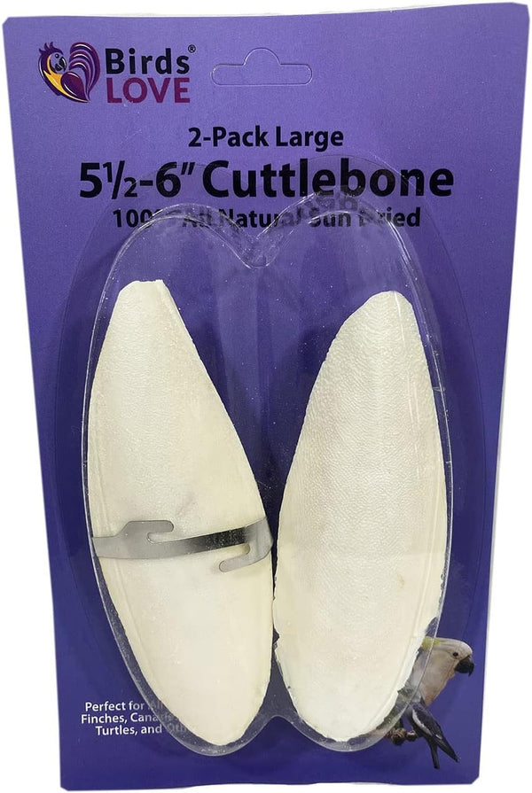 Birds LOVE Natural Cuttlebone – Premium Calcium & Trace Mineral Supplement for Avian Species, Pack of 2, Size 5.5 to 6"