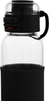 SOMA Glass Water Bottle with Silicone Sleeve, Sport Cap, 17-ounce, Black