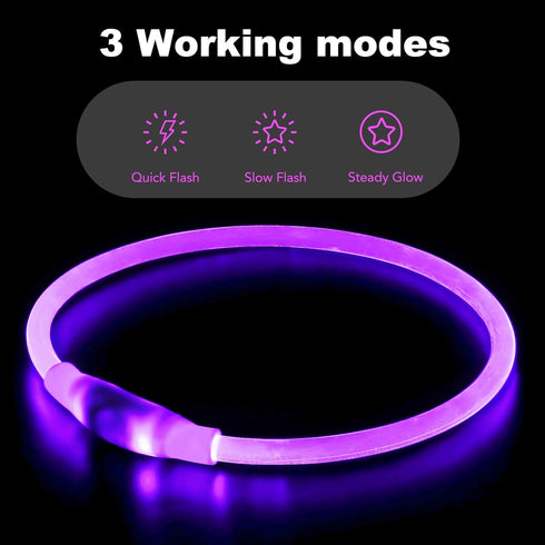 LED Dog Collar, USB Rechargeable Glowing Lighted Collar, Water-Resistant TPU Safety Lights for All Dog Sizes