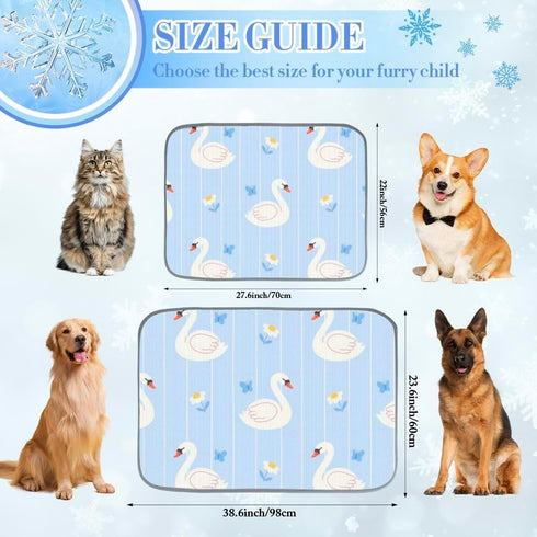 imiBBWQu Summer 27" 22" Dog Cooling Mat Swan Flowers White Blue Dog Bed Mats Washable Pet Cooling Mat Bed Cat Pads