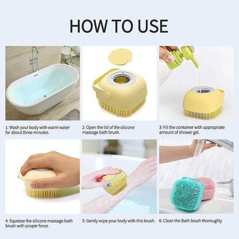 L.B. Dog Bath Brush Silicone, Soft Massage Brush for Cats, Pet Shampoo Dispenser