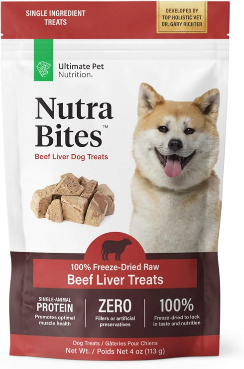 ULTIMATE PET NUTRITION Nutra Bites Freeze Dried Raw Single Ingredient Training Treats for Dogs, 4 Ounces, Beef Liver