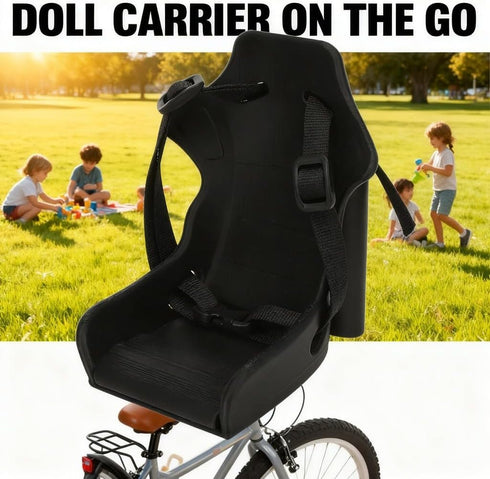 Bike Baby Doll Carrier, Foldable Doll Bike Seat, Adjustable Strap Length, Plastic, Black - Lightweight Durable Design