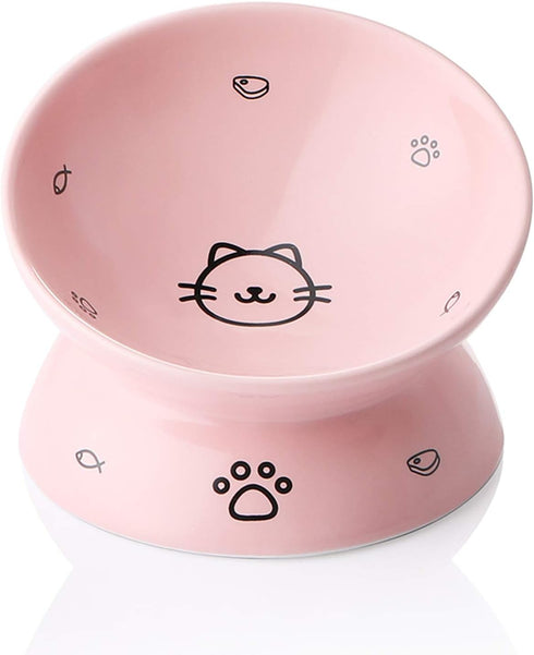 Sweejar Slanted Ceramic Cat Bowls, Elevated Porcelain Pet Feeder for Food or Water, Backflow Prevention (Pink)