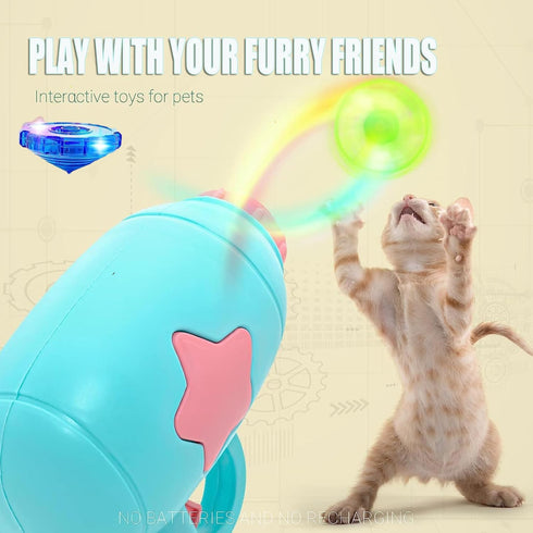 7 Piece Cat Fetch Toys, Interactive Flying Cat Toy with 5 Flying Propellers,1 Spinning Tops, Dog Cat Pet Tracks Chasing Toy for Cats (Blue)