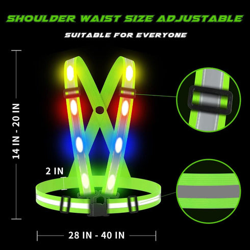 LED Reflective Vest, USB Rechargeable Night Reflective Vest Gear with Safety Lights and Adjustable Size for Men Women