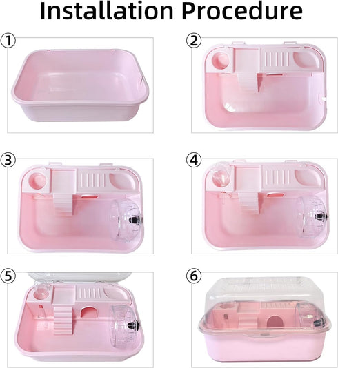 Set Hamiledyi Dwarf Hamster Cage Clear Plastic Small Hamster Cage Portable Carrier with Water Bottle Exercise Wheel