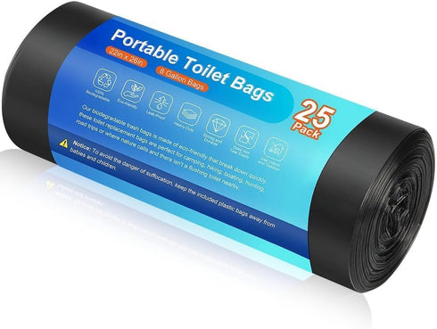 25 Portable Camping Toilet Bags, Biodegradable Compostable Thickened for 5 Gallon Bucket