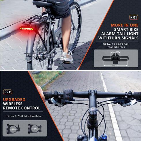 ONVIAN Smart Bike Tail Light with Turn Signals - Rechargeable Auto-Sensing Light for Rear Bike Rack, Waterproof