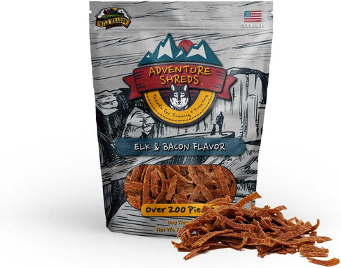 Wild Meadow Farms Adventure Shreds Dog Treats, Elk & Bacon, Soft & Thin, Grain-Free, 2.5 Ounce Pouch