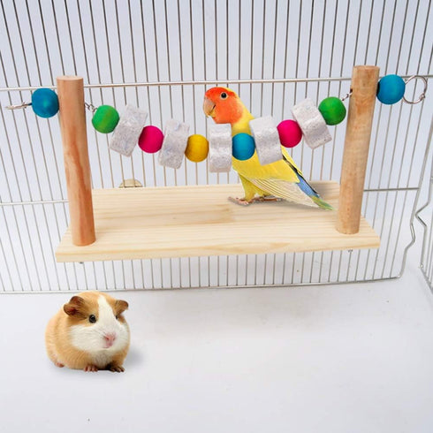 Hamster Wood Ledge Platform with Lava Stone Block Chew Toys, Wooden Shelf for Chinchilla, Guinea Pig, Gerbil
