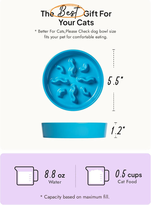 Ceramic Slow Feeder Dog Bowls for Small Breed, 0.5 Cups Dog Food Dish for Fast Eaters, Puzzle Bowl, Blue